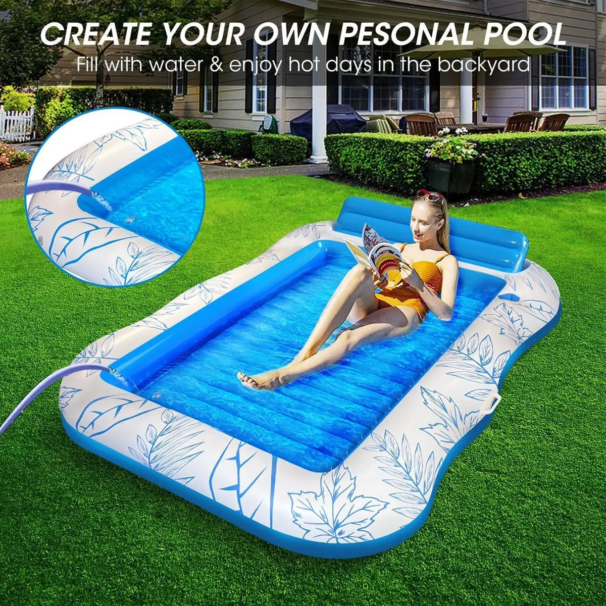 Inflatable Tropical Pool Float Raft with Headrest & Cup Holder Inflatable Pool Float Babs