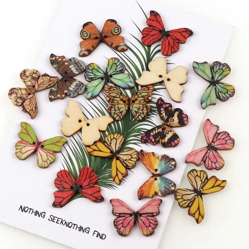 50Pcs Butterfly Wooden Buttons 2-Hole Mixed Colors – DIY Craft Wooden Craft Buttons Babs