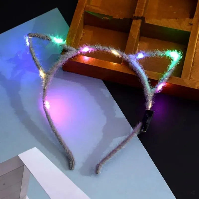 LED Cat Ear Headband – Flashing Glow Party Headwear LED Party Headband Babs