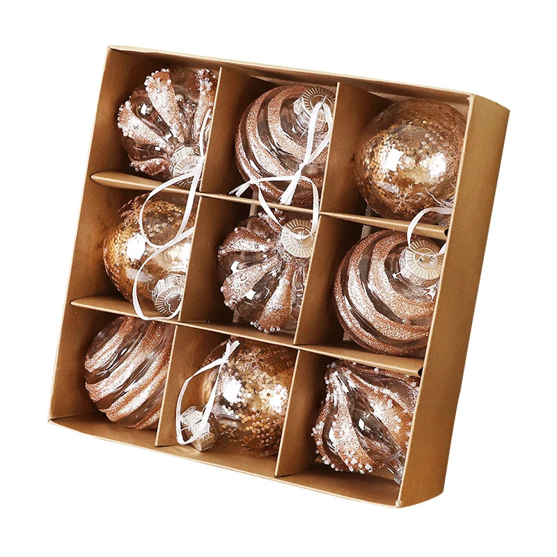 9PCS Christmas Ball Ornaments 8CM – Champagne & White Xmas Decor Christmas Ball Ornaments Babs Rose Gold 8cm