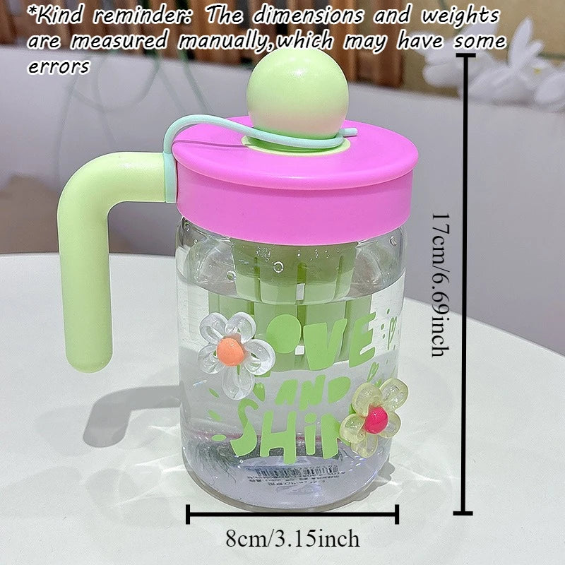 Cartoon Glass Cup with Straw & Tea Strainer | Home & Office Glass Tea Mug Babs