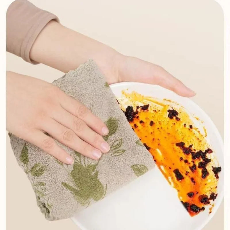 10-Pack Kitchen Dish Cloths – Coral Fabric, Green Rose Pattern Kitchen Cleaning Cloths Babs