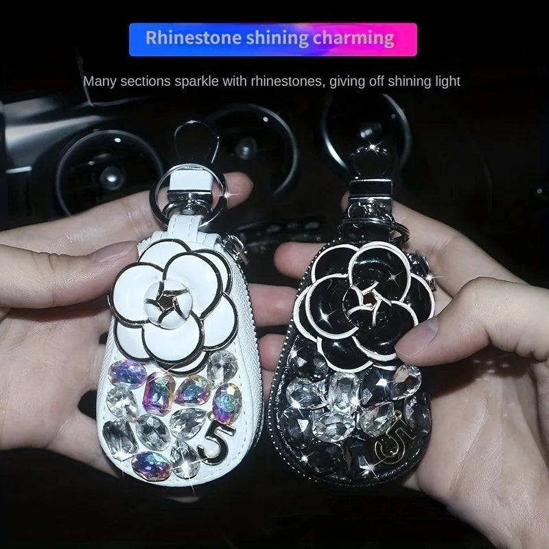 Camellia Rhinestone Car Key Case – Universal Diamond Key Cover Car Key Case Babs