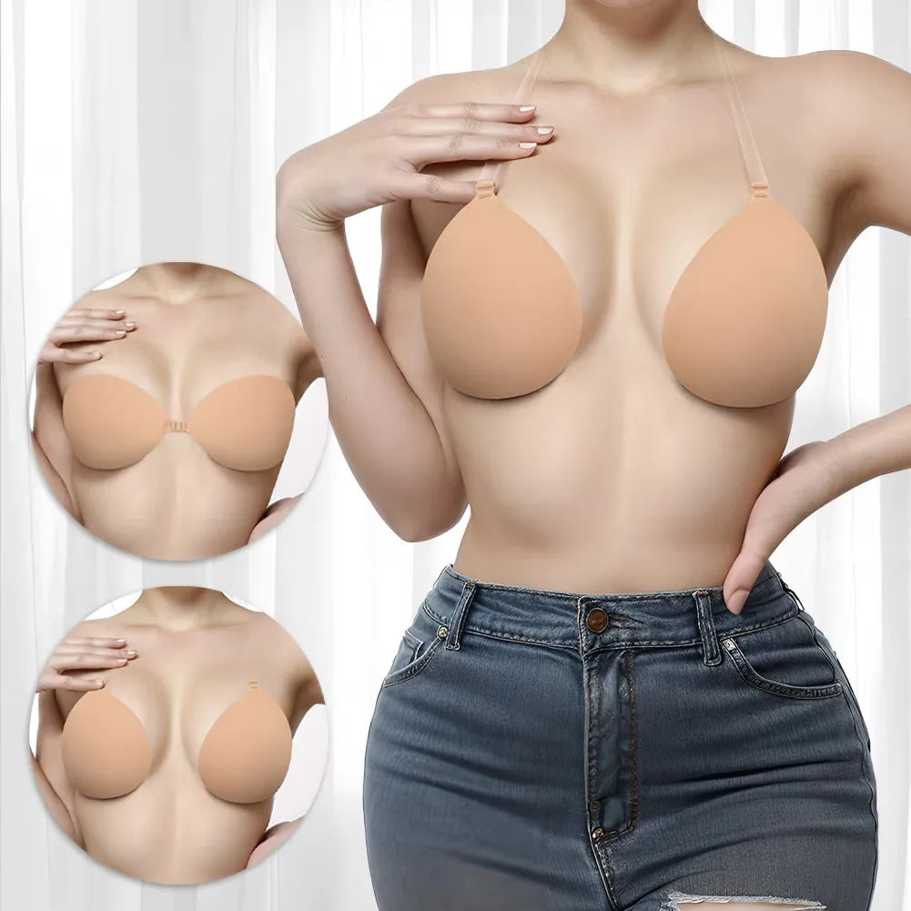 Silicone Adhesive Strapless Bra | Invisible Push Up Nipple Cover Adhesive Strapless Bra Babs