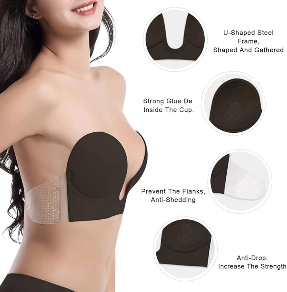 Women's Adhesive Push Up Bra – Backless Strapless Silicone Adhesive Silicone Bra Babs