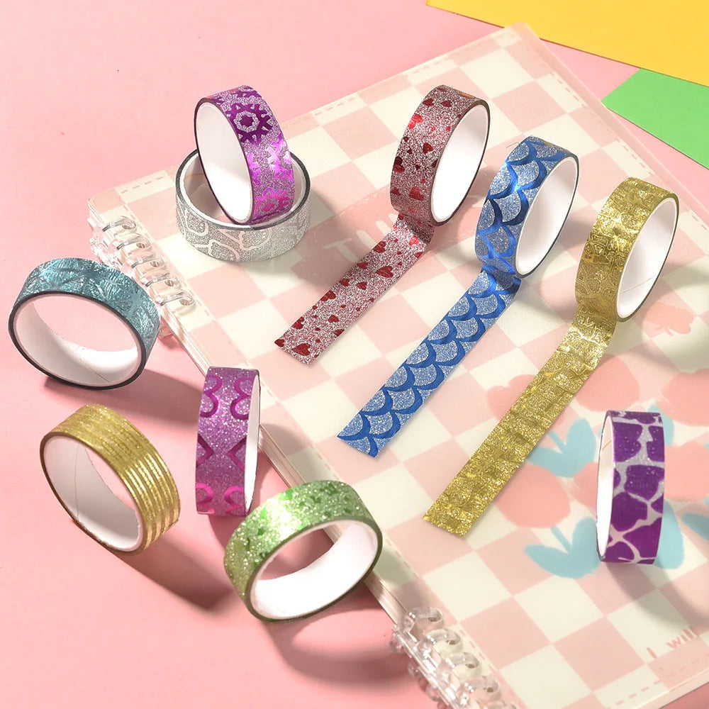 10pcs Glitter Washi Tape Set – DIY Scrapbook & Journal Craft Decorative Washi Tape Babs