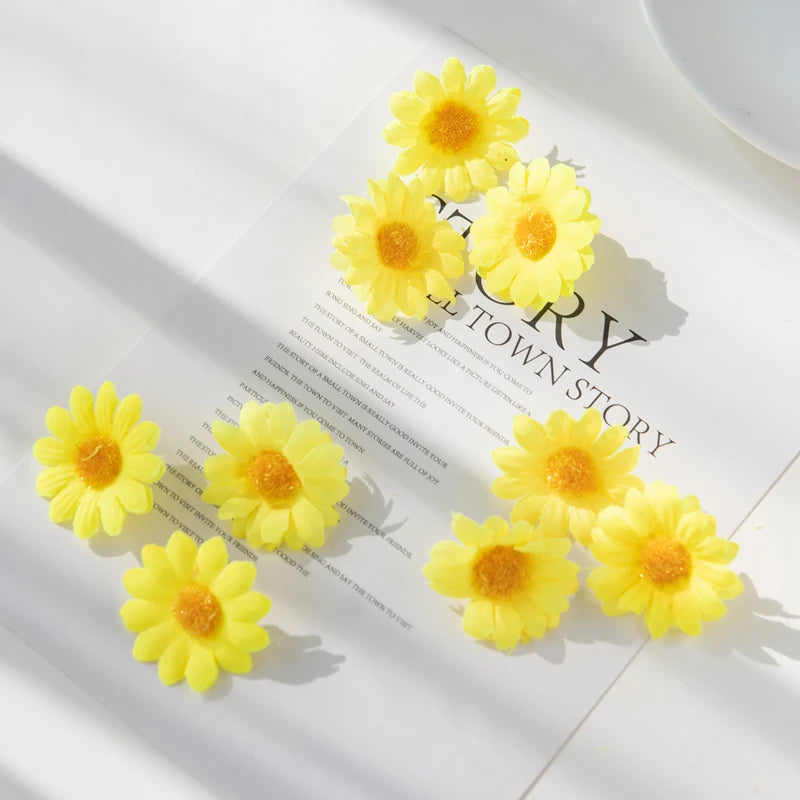 50/100pcs Mini Silk Daisy Flower Heads for DIY & Weddings Artificial Flower Heads Babs