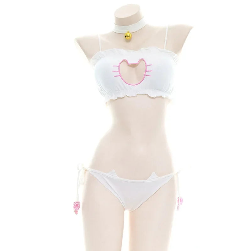 Anime Cat Paw Bikini Cosplay Swimsuit Set – Top & Shorts Cosplay Swimsuit Set Babs White One Size