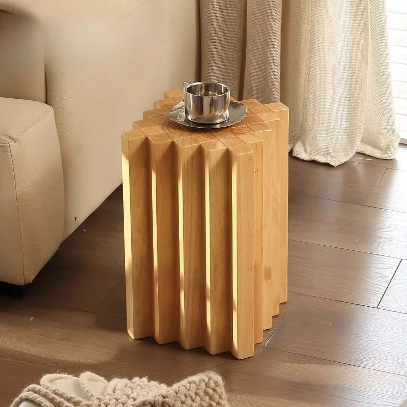 Solid Wood Square Side Table – Vintage Modern Coffee Table Wood Side Table Babs Log Color