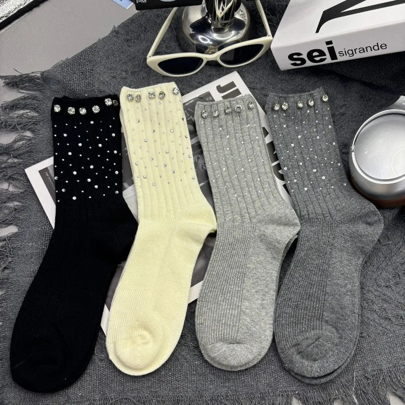 Women's Rhinestone Cotton Ankle Socks – Warm & Stylish Fashion Ankle Socks Babs