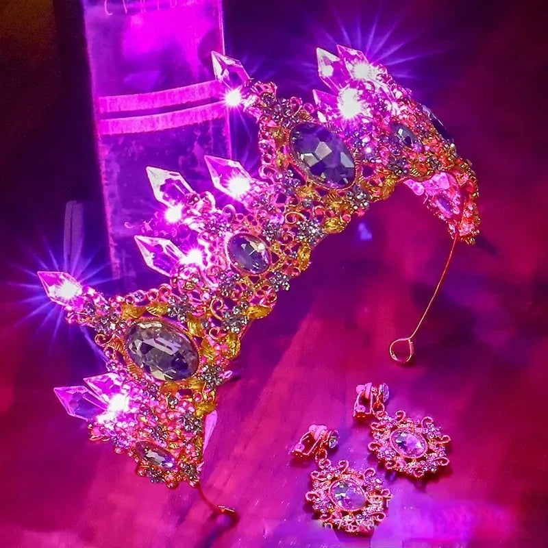 LED Light-Up Bride Crown Tiara | Rhinestone Princess Hair Accessory LED Rhinestone Tiara Babs