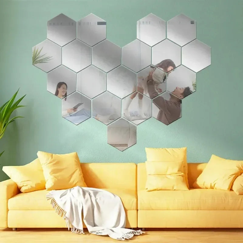 24PCS Hexagon Mirror Wall Stickers – Gold & Silver Acrylic Decals Mirror Wall Stickers Babs