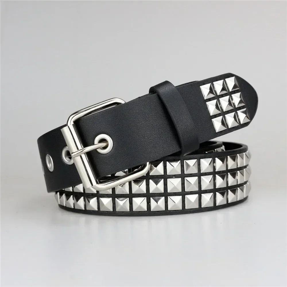 Y2K Studded Grommet Belt – Punk Goth PU Leather Unisex Studded Fashion Belt Babs