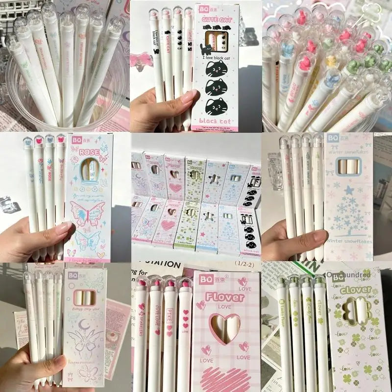 4pcs Rotating Flower Gel Pens 0.5mm Fine Tip Quick-Dry Ink Gel Pens Set Babs