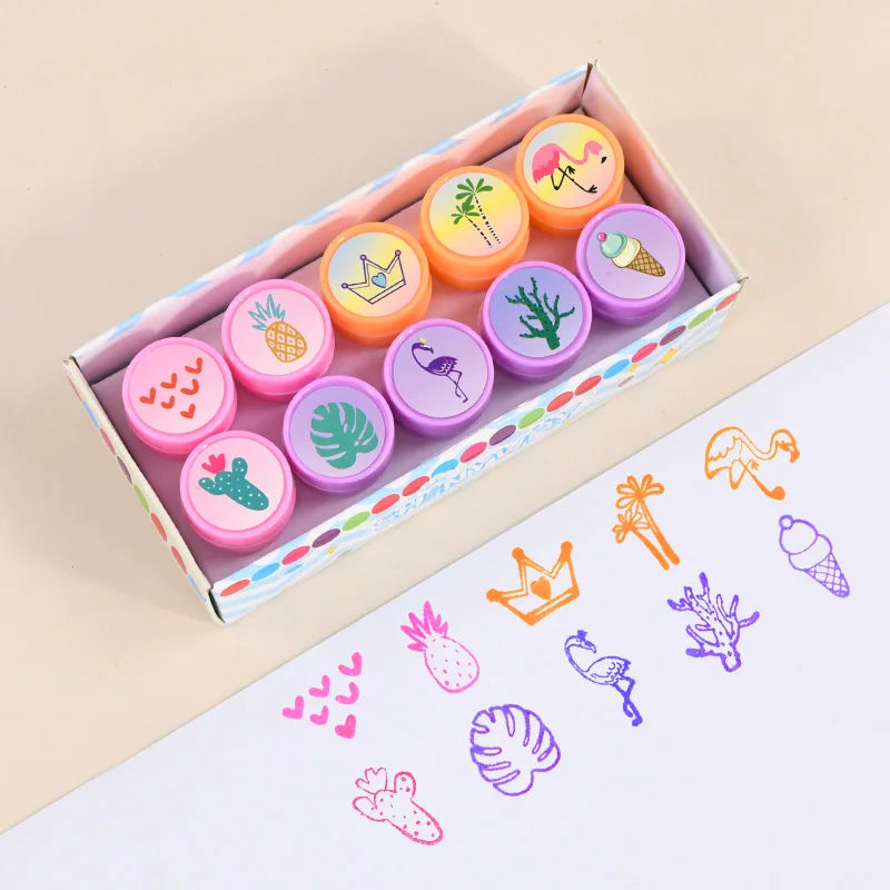 10-Pack Unicorn Mermaid Self-Ink Stamps – Kids Party Favors Self-Ink Craft Stamps Babs Flamingo