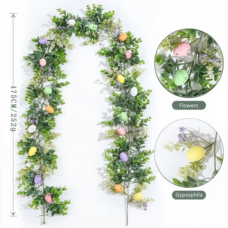 Easter Artificial Garland with Eggs & Spring Eucalyptus – 6 ft Easter Garland Babs A 175CM