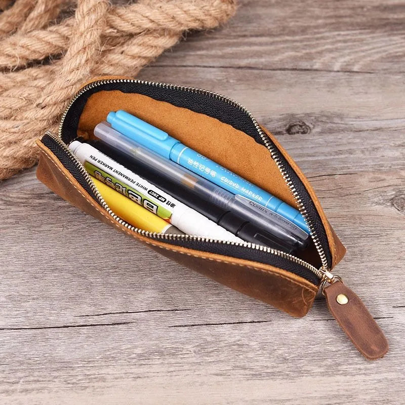 Vintage Faux Leather Zipper Pencil Pouch & Cosmetic Bag Pencil & Cosmetic Pouch Babs
