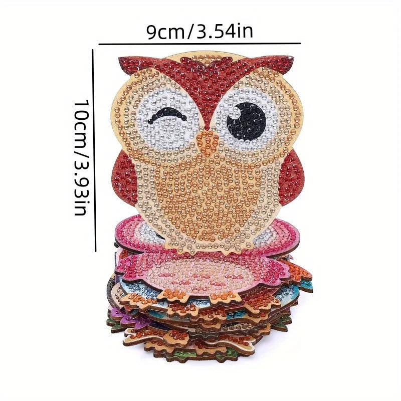 DIY Diamond Art Owl Coasters Set 10pcs with Holder | Wood Diamond Painting Kit Babs