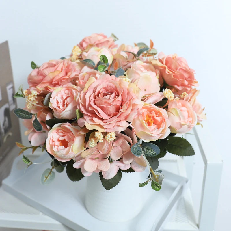 Artificial Silk Peony Rose Bouquet – Fake Flowers for Home & Wedding Artificial Flower Bouquet Babs