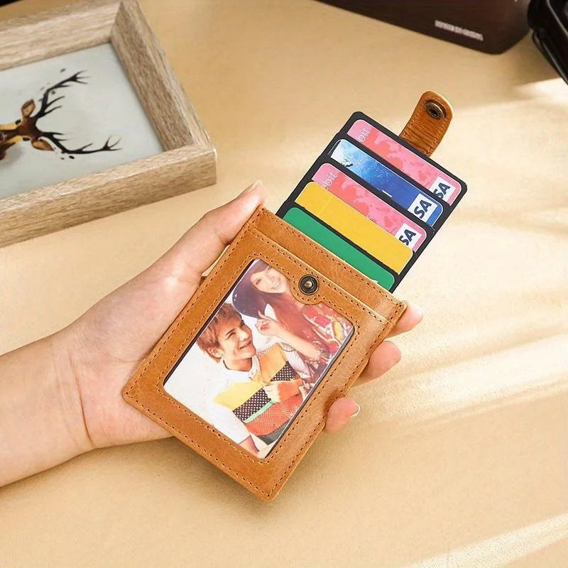 Leather Pull-Out Card Holder – Slim Unisex Wallet with Buckle Leather Card Holder Babs