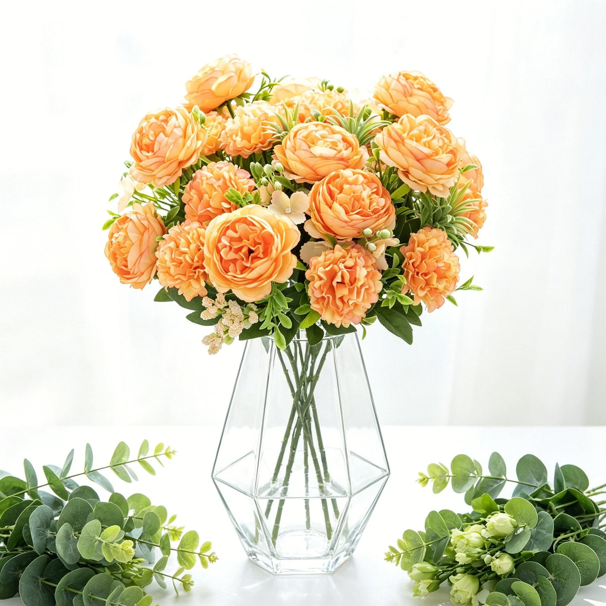 Artificial Chrysanthemum Bouquet 5-Fork Faux Flowers – Home & Wedding Artificial Flower Bouquet Babs