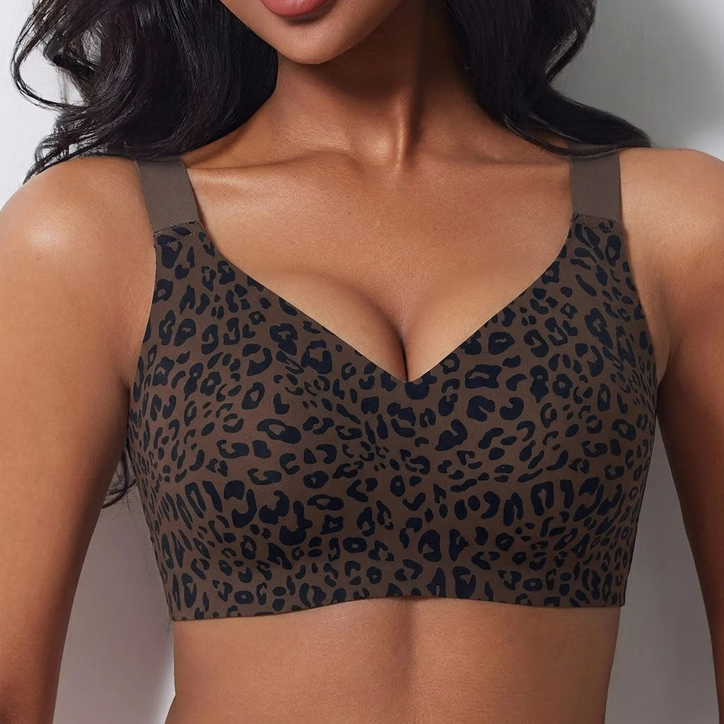 Leopard Wireless Push-Up Bra – Seamless Full Coverage Plus Size Wireless Push-Up Bra Babs Brown 4XL