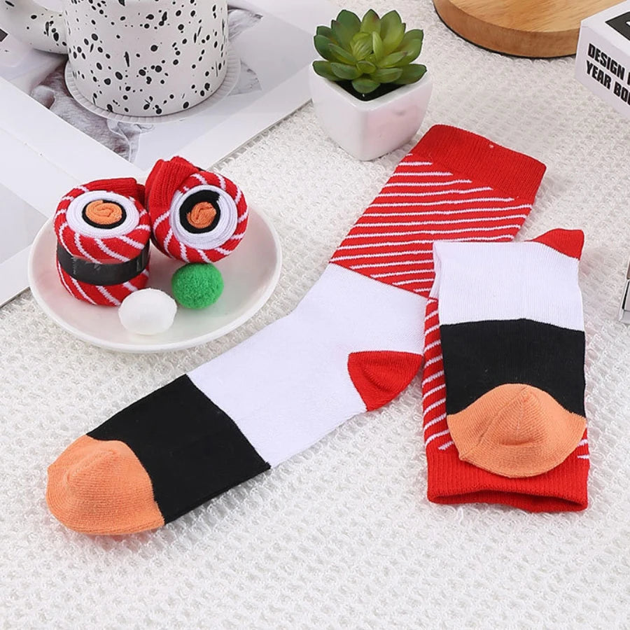 5-Pair Salmon Sushi Novelty Crew Socks Gift Box – Unisex Novelty Socks Set Babs