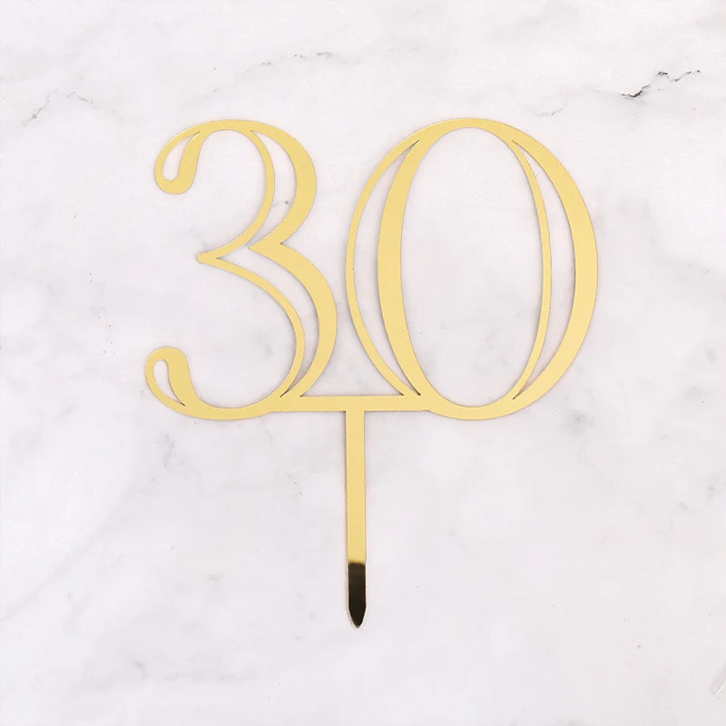 Gold Acrylic Number Cake Topper – Birthday & Anniversary Cake Topper Babs 30