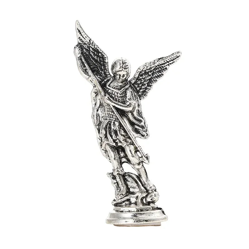 Saint Michael Archangel Figurine – Metal Guardian Statue Décor Religious Figurine Babs Silver