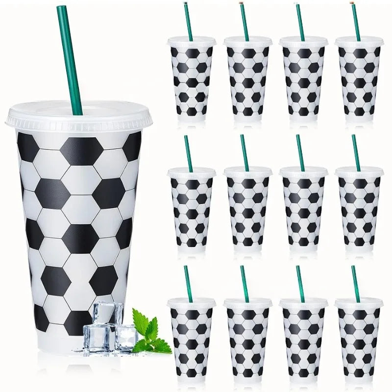 Soccer Print Tumbler with Straw – 24oz Reusable Sports Cup Sports Print Tumbler Babs