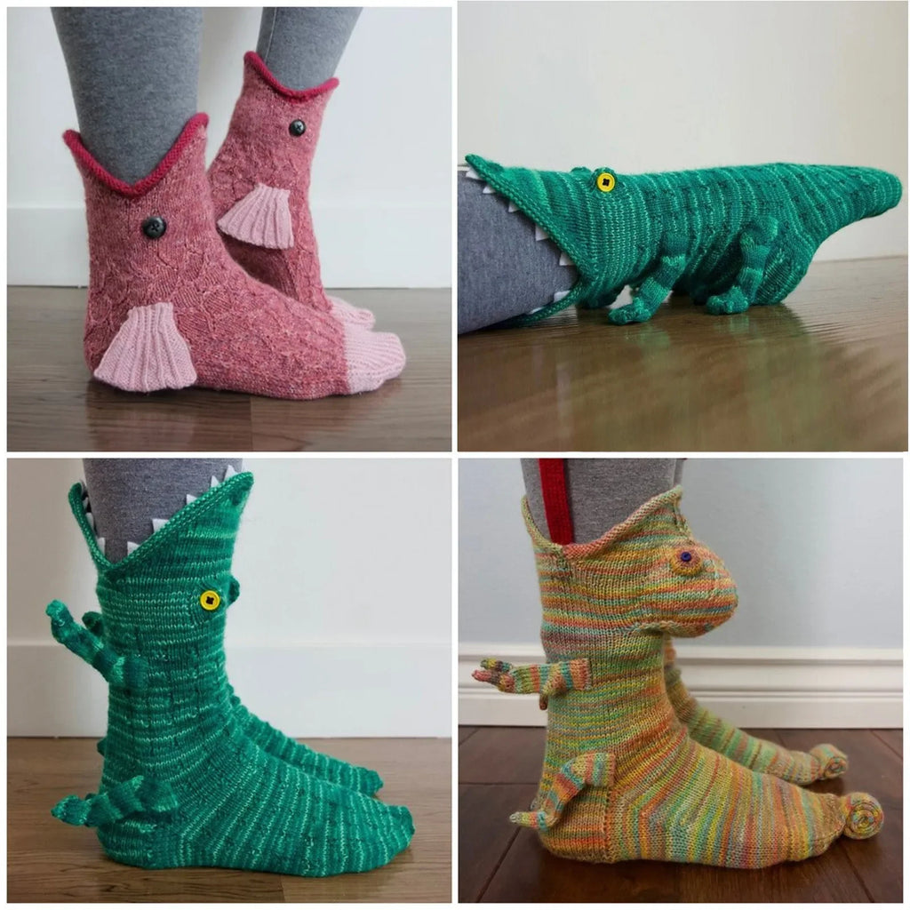 Knitted Crocodile Animal Socks – Funny Novelty Christmas Gift Novelty Knit Socks Babs