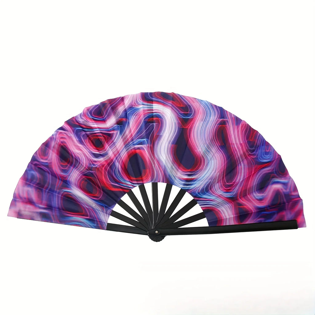 Large Carnival Folding Fan – Neon Mushroom Pattern, Unisex Decorative Folding Fan Babs