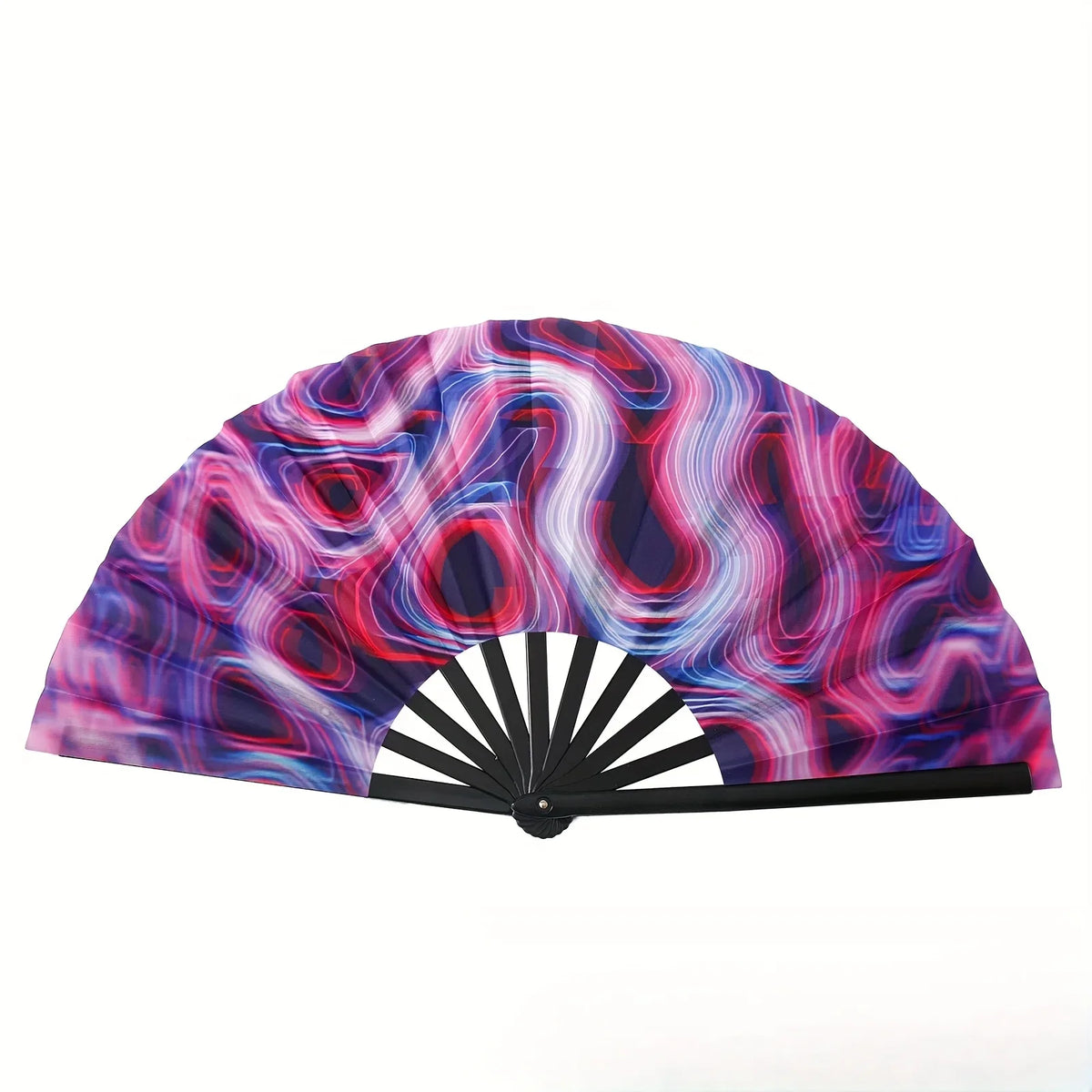 Large Carnival Folding Fan – Neon Mushroom Pattern, Unisex Decorative Folding Fan Babs