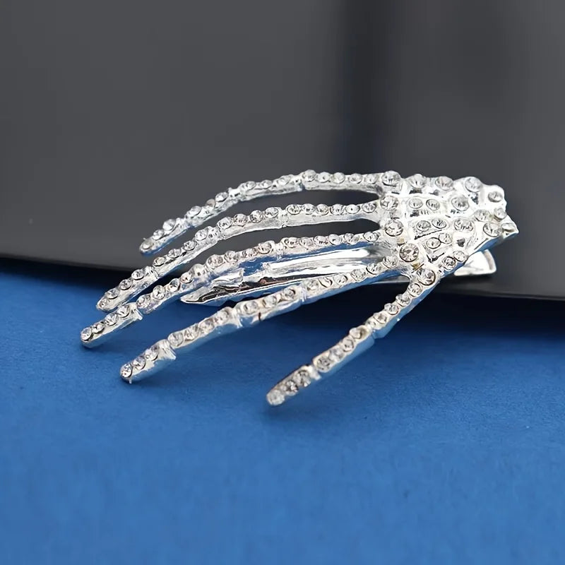 2-Piece Rhinestone Skull Hand Hair Clips – Halloween Barrettes Hair Clip Barrettes Babs