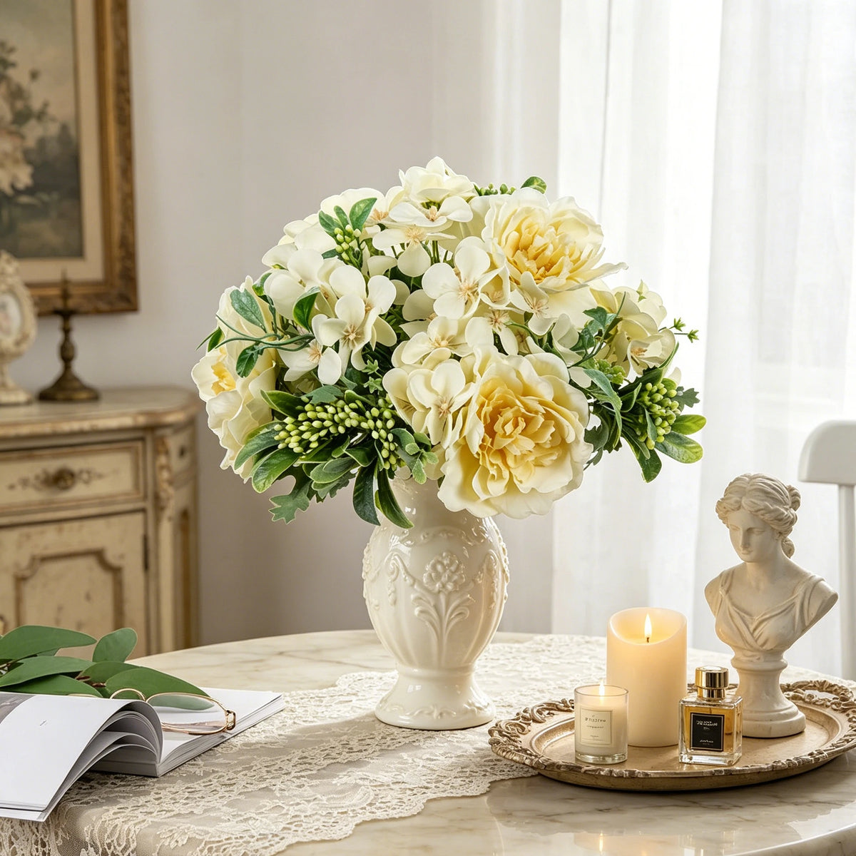 Silk Peony & Hydrangea Artificial Bouquet | Wedding & Home Decor Artificial Flower Bouquet Babs