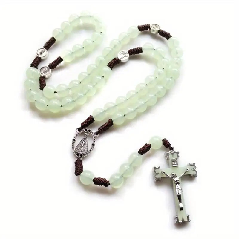 Luminous Rosary Bead Necklace – Glow in Dark Cross Pendant Rosary Bead Necklace Babs