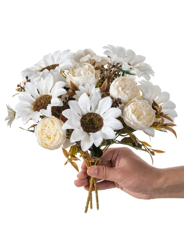Silk Sunflower Artificial Bouquet for Wedding & Home Décor Artificial Flower Bouquet Babs Beige 1pc
