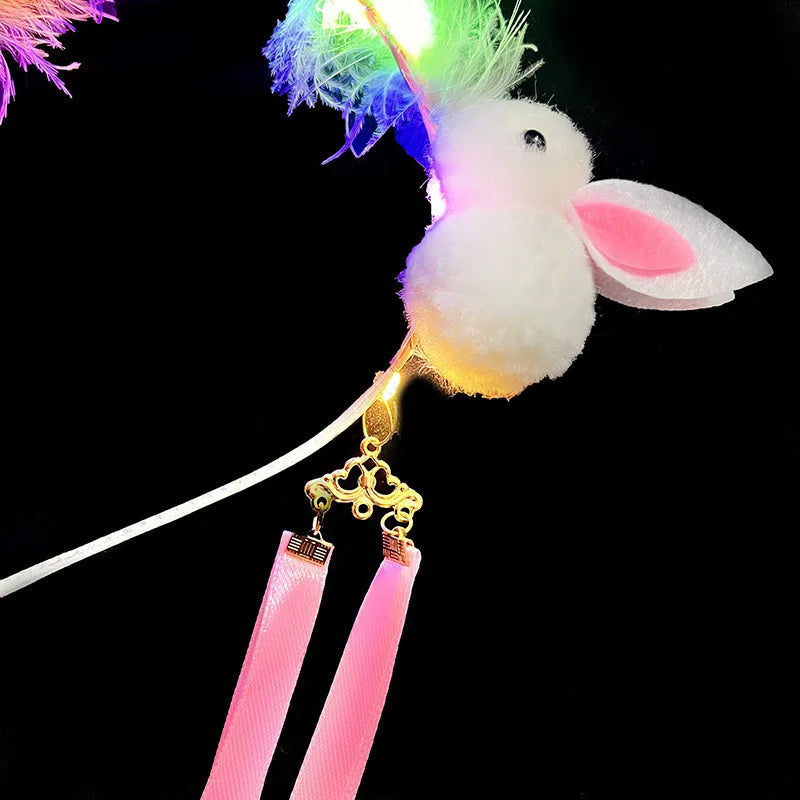 LED Light-Up Rabbit Headband | Feather Tassel Party Accessory LED Party Headband Babs