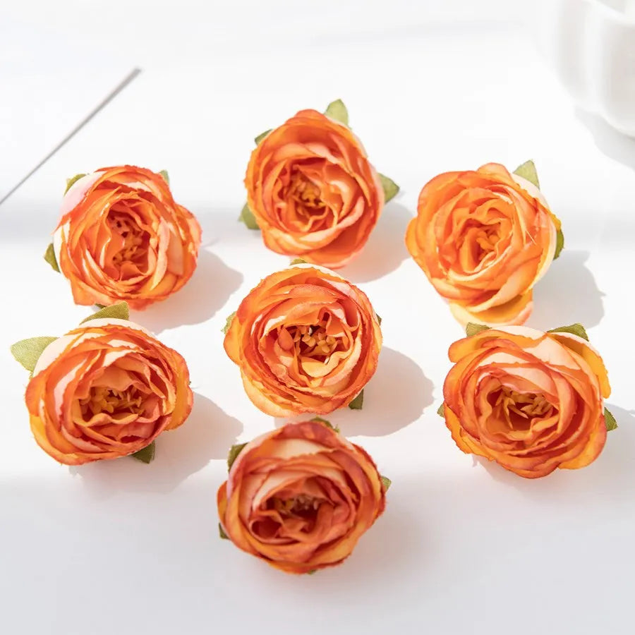 Silk Rose Artificial Flower Heads – Wedding & DIY Craft Decor Artificial Silk Flowers Babs Orange 5 pcs