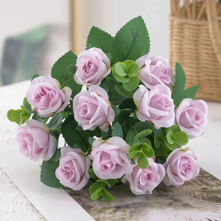 Silk Rose & Eucalyptus Artificial Flower Bouquet | Home Decor Artificial Flower Bouquet Babs Purple 1pc