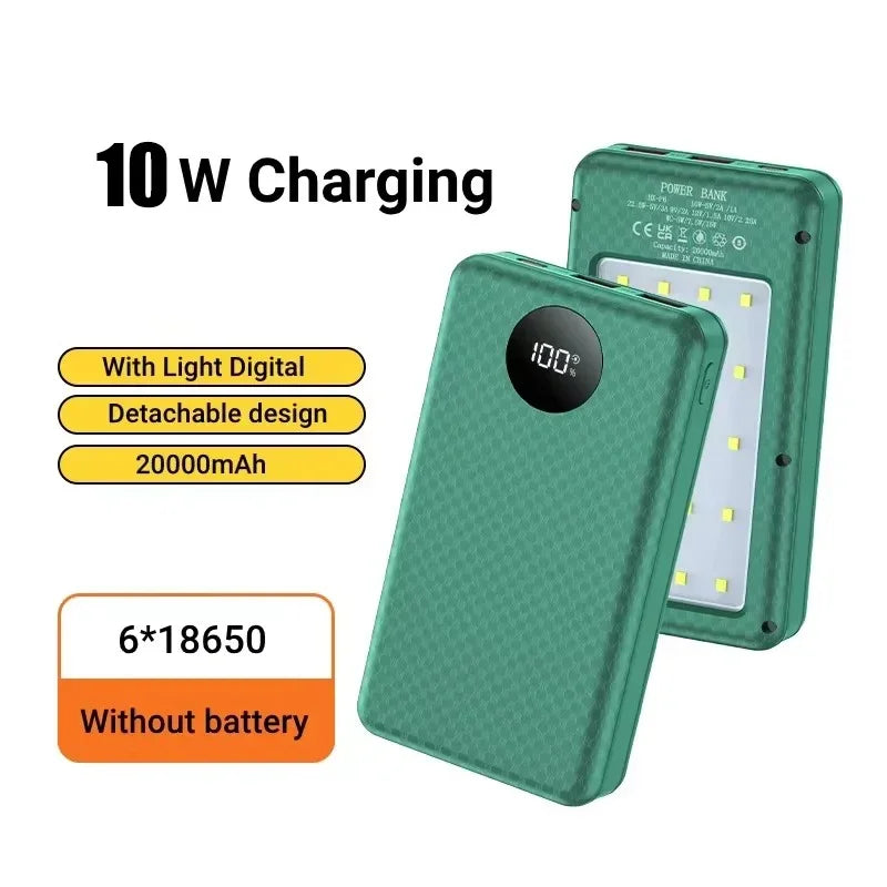 KEBIDUMEI 18650 Power Bank Case 22.5W Fast Charging + Camp Light Power Bank Case Babs GR 10W 6x18650