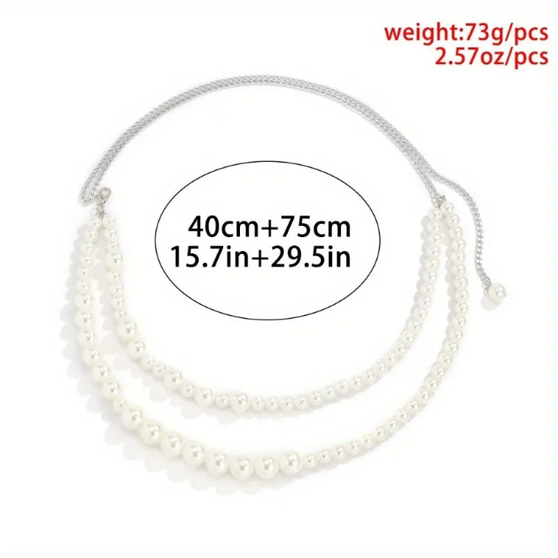 Pearl Geometric Double Waist Chain – Women's Metal Body Chain Body Waist Chain Babs
