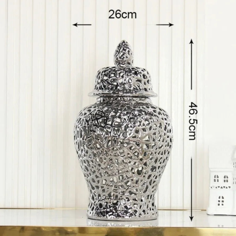 Modern Ceramic Hollow Vase – Luxury Home Table Decoration Decorative Ceramic Vase Babs Silver-46.5CM