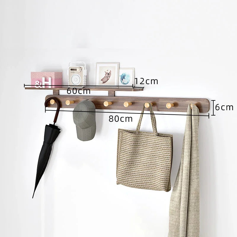 Wall Mounted Wood Coat Rack 8 Hooks – Modern Pine Organizer Wall Mounted Coat Rack Babs Walnut Color-8 Hooks