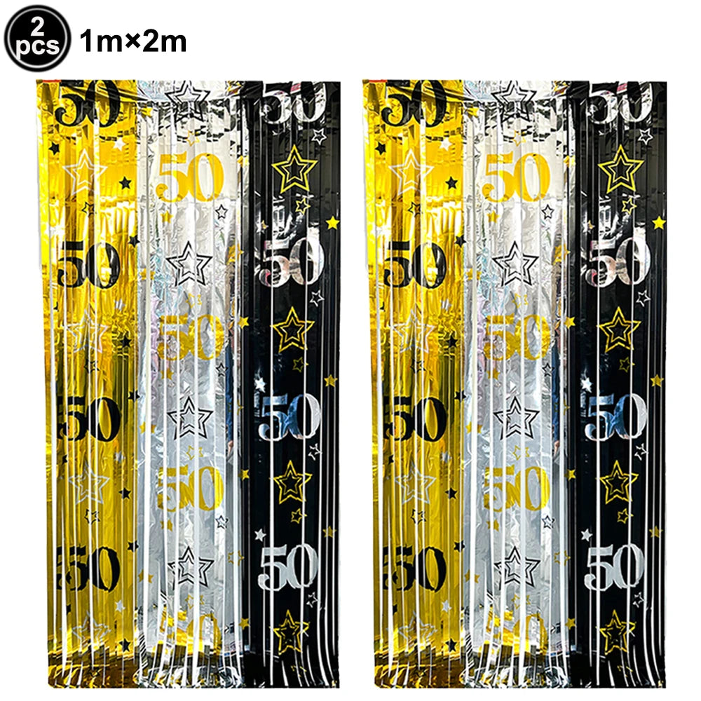 50th Birthday Party Tableware Set – Black & Gold Disposable Party Tableware Babs 2pc rain curtains