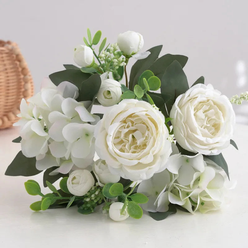 Silk Peony Hydrangea Artificial Flower Bouquet | Wedding Décor Artificial Flower Bouquet Babs color 1 3 pcs