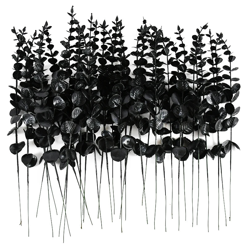 Black Artificial Eucalyptus Stems 10/20 Pcs – Halloween Décor Artificial Flower Stems Babs Black 10pcs