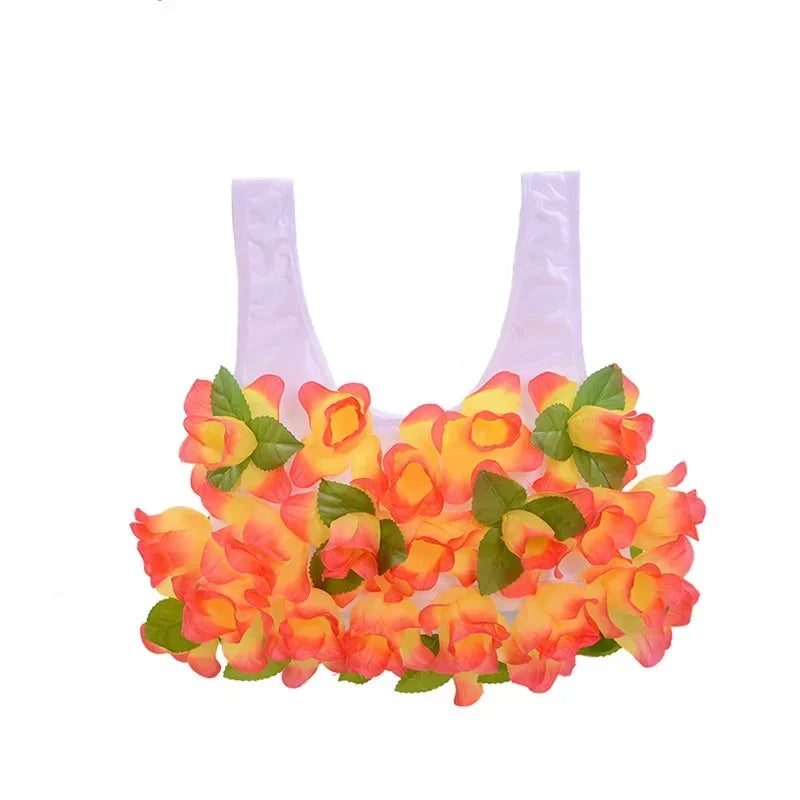 Hawaii Flower Bra Camisole – Kids & Adults Hula Party Top Costume Camisole Babs Orange Adult
