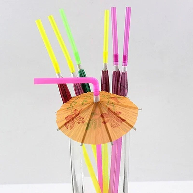 100pcs Mini Umbrella Cocktail Straws – Bendable Party Straws Disposable Party Straws Babs mix colors
