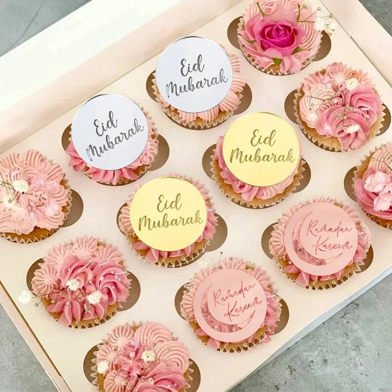 Eid Mubarak Gold Acrylic Cake Toppers | Ramadan Party Decor Cake Toppers Babs